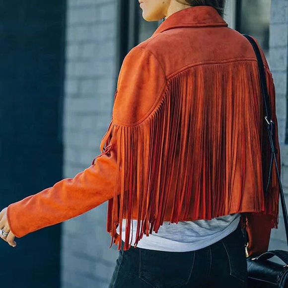 boho tassel fringe jacket blazer faux suede - Picture 4 of 4